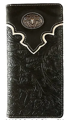 Floral Long Horn Unisex Wallet Western Bifold Check Book Style W089-14 Black  • $13.99