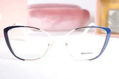 BNIB VMU51O Mui Mui Ladies Full Rim Cat Eye Metal Glasses Frames White W Blue M2 • £129.99