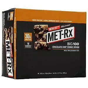 Met-Rx Big 100 Meal Replacement Bar Chocolate Chip Cookie Dough 9 Bars • $25.07