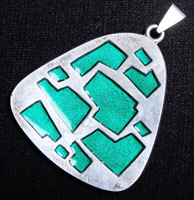 Vintage 1950s DAVID ANDERSEN Sterling Silver GREEN ENAMEL Pendant MODERNIST • $113.50