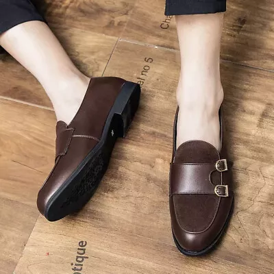 Mens Splicing Monk Strap Loafers Casual Formal Shoe Elegant Simple Oxfords • $31.45