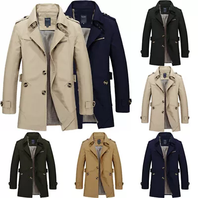 Winter Men's Mid-long Jacket Stylish Casual Overcoat Slim Trench Coat Cotton • $44.02