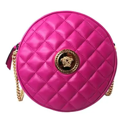Versace La Medusa Round Quilted Leather Pink Shoulder Bag 1002866 • $2132.40