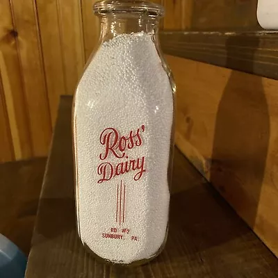 Ross’ Dairy Sunbury Pa Sq Pyro Qt Milk Bottle • $8