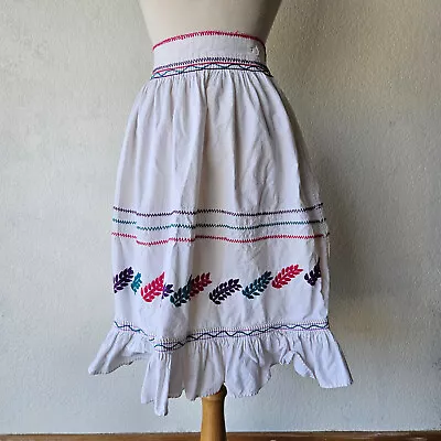 Vintage Embroidered Skirt Handmade White Cotton Muslin Mexican XS/S Small 26  • $51.38