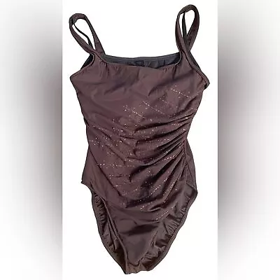 NWT MircaleSuit Brown Sideswipe Shimmer Tummy Control Slimming Swimsuit Size 8 • $40