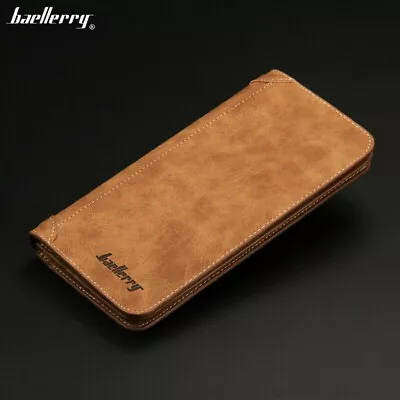 Retro Men Leather Long Wallet Bifold Card Holder Purse Checkbook Clutch Billfold • $9.98