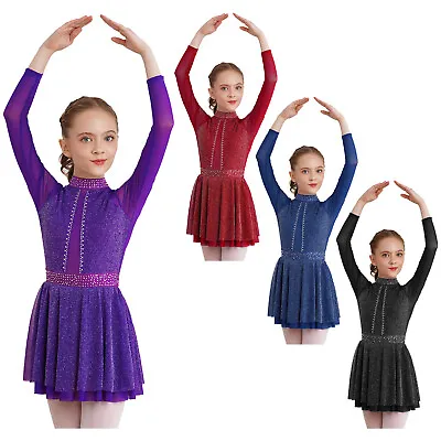 UK Girl Shimmery Backless Figure Ice Skating Dress Gymnastics Leotard Dance Wear • £6.82