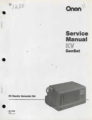 Onan Service Manual For Kv Genset Rv Electric Generator Set • $24.99
