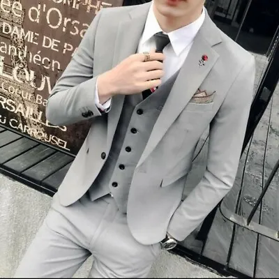 $156.58 • Buy Men Blazer Suit One Button Youth Wedding Slim Fit Korean Coat Vest Pant 3Pcs New