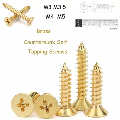 Brass Countersunk Self Tapping Screws M3 M3.5 M4 M5 Flat Head Phillips Screws • £1.50