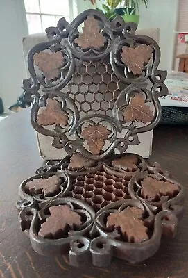 Vintage 2 Carved Wooden Trivet  Wood  Stand 6”  India Leaves Honeycomb  • $19