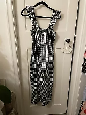 Bnwt George Maternity Black Gingham Check Frill Strap Button Front Maxi Dress 10 • £7.50