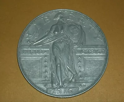 Large Size 3 Inch Metal 1916 Standing Liberty Coin Toy Play Currency Novelty 25¢ • $16.99