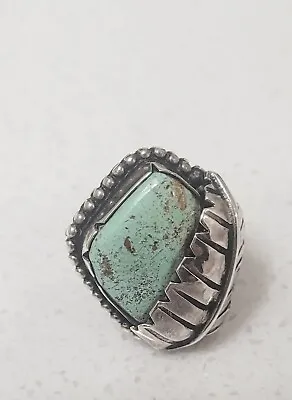 Native American Royston Turquoise Feather Sterling Ring Sz 9 11.3 Grams Signed  • $55