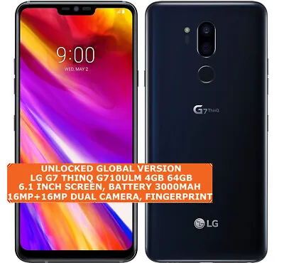 LG G7 THINQ G710ULM 4gb 64gb Octa-Core 16mp Fingerprint Id 6.1  Android 8 4g LTE • £313.24