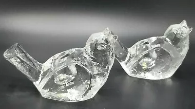 Set Of 2 Sasaki Candle Holders MCM Textured Clear Ice Block Glass Birds Vintage  • $21.99