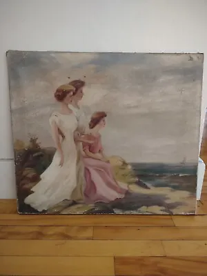 Antique Oil Painting Women Signed Lula Whittier Montpelier Seminary VT Sailboat • $595