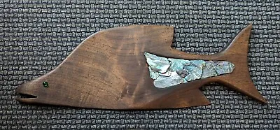 Beautiful Inlaid Abalone Wood Carving Fish Sculpture By NILO 15 Lx 5 W Wall Art • $79