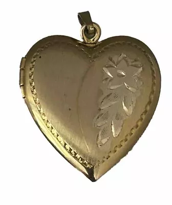 Vintage Gold Filled Heart Locket Brushed Necklace Pendant Flowers • $29.99