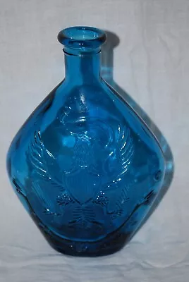 Patriotic Blue Glass Bottle W/Embossed Eagle Shield E Pluribus Unum 9 Oz • $11.96