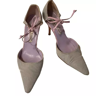 Manolo Blahnik Pointy Toe Stiletto Periwinkle D’Orsay Ankle Strap Shoes 38/7.5M • $110