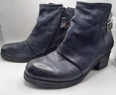 Miz Mooz Stoney Midnight Navy Leather Ankle Booties Boots Womens Size 39/8 • $49.99