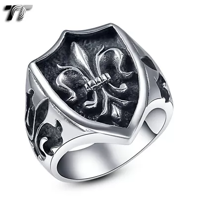 High Quality TT 316L Stainless Steel Fleur De Lis Shiled Ring Size 8-13 (RZ28) • $17.28