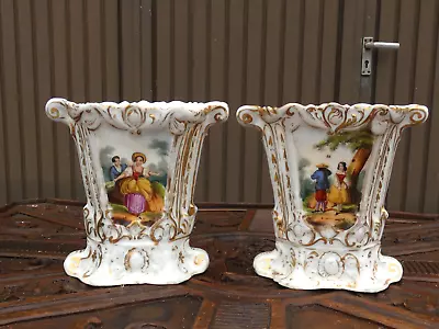 Pair Antique Vieux Paris Porcelain Small Vases • $245