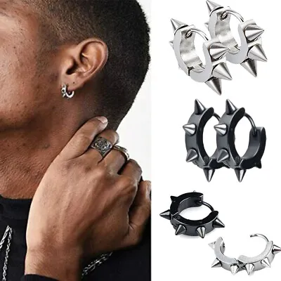 Punk Street Gothic Stainless Steel Hoop Earrings Spike Rivet Ear Stud Men Women • $5.99