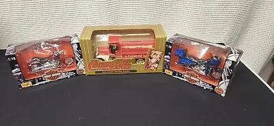 Vintage Die Cast Coca Cola Truck Coin Bank Tanker & Harley Davidson Motorcycles • $25