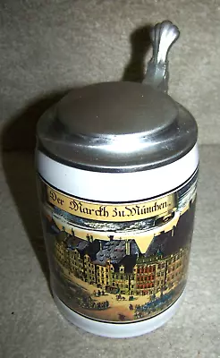 Lidded Stein Beer Mug Munich Marketplace Der Mard'h Su Munchen Spelling? C43083 • $35