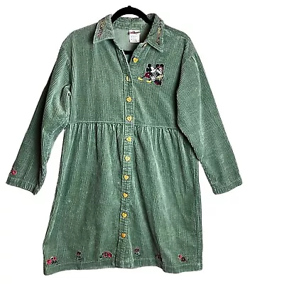 The Disney Store Womens Dress Medium Green Mickey Minnie Corduroy 80s • $39.95