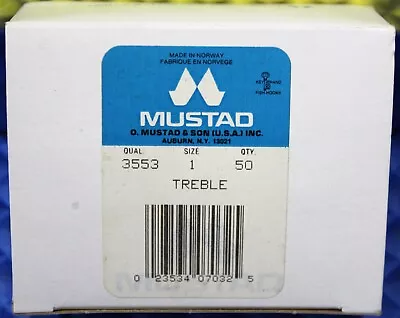 Vintage Mustad Treble Hooks Size 1 Quality No. 3553 Silver Finish 50 Count • $19.99