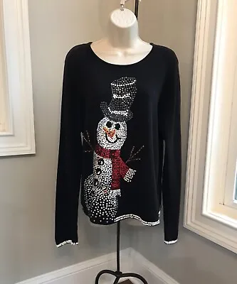 Michael Simon Long Sleeve Christmas Sequin Snowman Sweater ~ Women’s Medium • $89.96