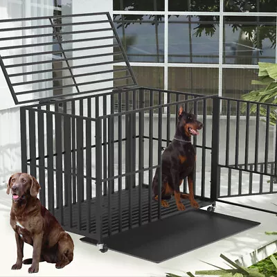 Easy Access Larger Door Heavy Duty Dog Cage Crate Kennel Pet Pen W/ Wheels &Tray • $209.90