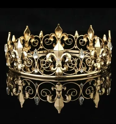 Men Imperial Medieval Fleur De Lis King Crown Crystal Plated Prom Party Large • $19.99