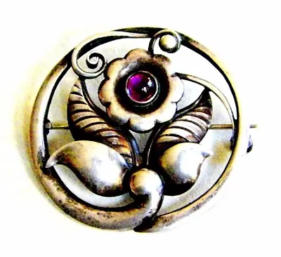 Vintage Art Nouveau Sterling - Amethyst Brooch By Just Andersen Denmark • $285