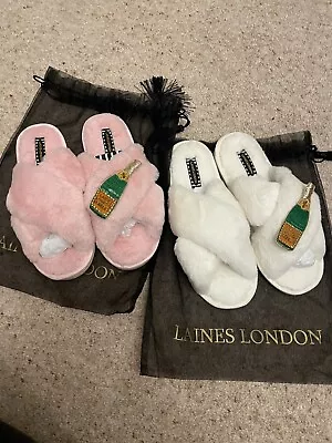 £22 • Buy LAINES LONDON WHITE Slippers 5-6 Medium New Champagne Bridal Fluffy Gift Fauxfur