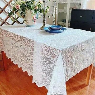 White Vintage Embroidered Lace Tablecloth Dining Table Cover Wedding Party Decor • $31.89