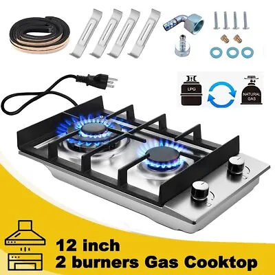 12in Kitchen Gas Cooktop 2 Burners NG/LPG Stainless Steel Convertible New • $75.99