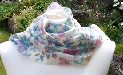 NEW Scarf In Liberty Varuna Wool Cream With Pink Purple Grey Aqua Flowers • £19.99