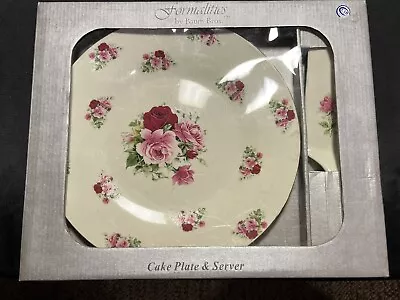 Baum Bros. Formalities 10.5” Cake Plate With Matching Server ~ Roses Pink Red • $23.99