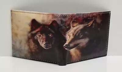 Lone Wolf Print On Handcrafted Wallet BI-Fold Men's Vegan Leather • $14.99