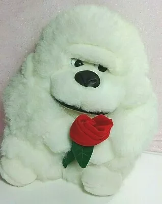 Fuzzy White LOVE GORILLA Plush Holding A Red Velvet ROSE 9  Cute Unbranded • $10.02