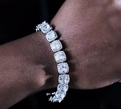 Men's 18Ct Round Cut Lab-Created Diamond Tennis Bracelet 14K White Gold Plated • $354.99