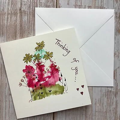 £2.95 • Buy Hand Painted Card, Thinking Of You Card, Watercolour And Ink Card