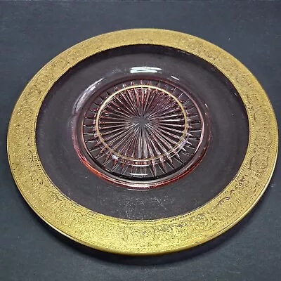 $9.99 • Buy Vintage Pink Glass Plate Gold Trim Depression Serving Cake 10.25  Decorative 