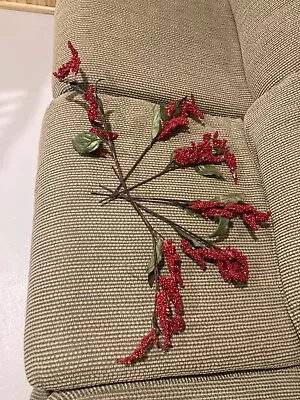 6  Vintage Christmas Berry Floral Picks W/leaves 15-19  OLD Vintage Burgandy Wra • $15.25