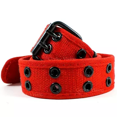 NEW Unisex 100% Cotton Canvas Belt Double Grommet Hole For Men Women Buckle Jean • $7.79